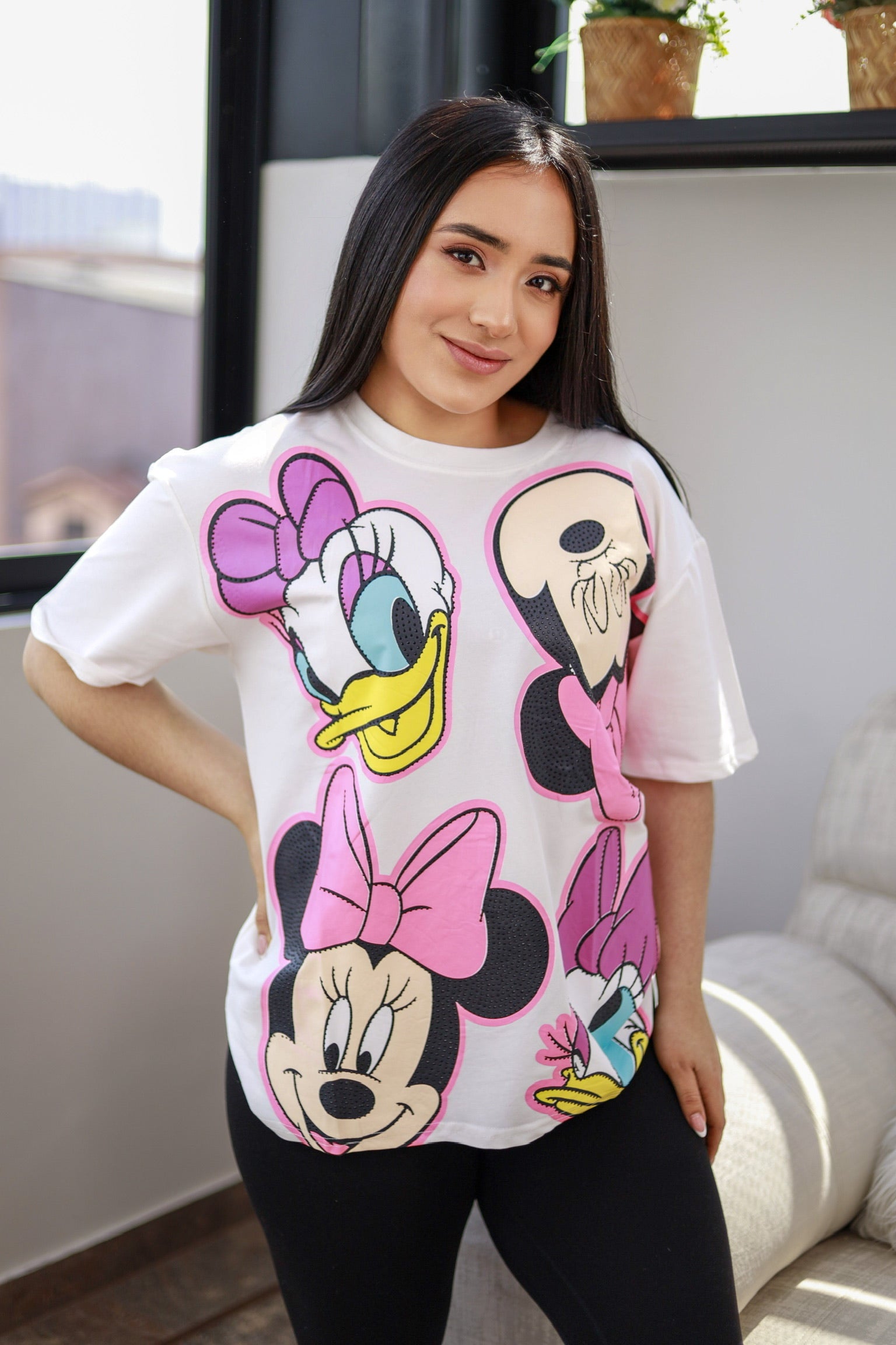 Camiseta oversize unicolor con estampado