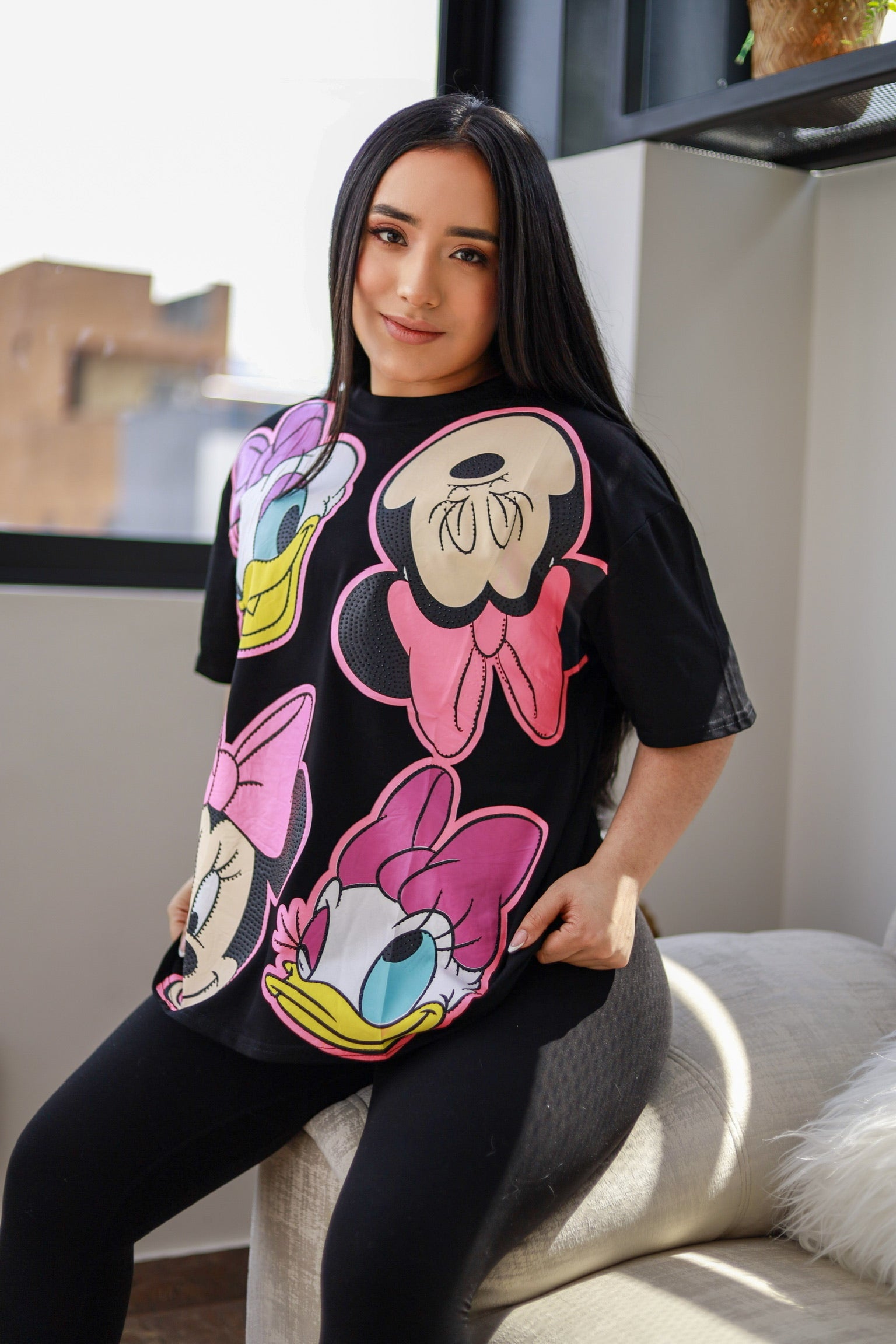 Camiseta oversize unicolor con estampado