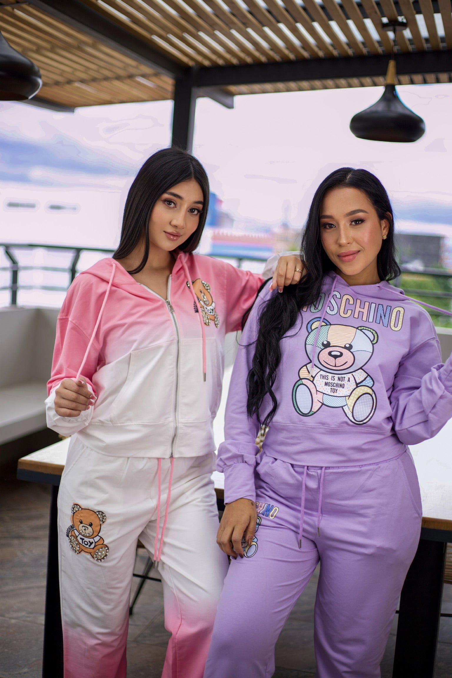 Conjunto de buso y pantalón unicolor con estampado de oso, en tela de algodón, talla única
